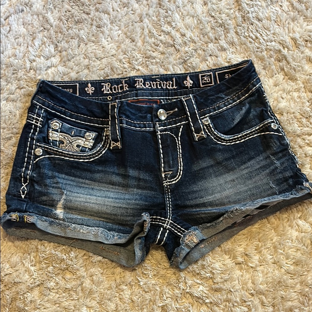 Rock Revival Dark Blue Distressed Denim Jean Shorts